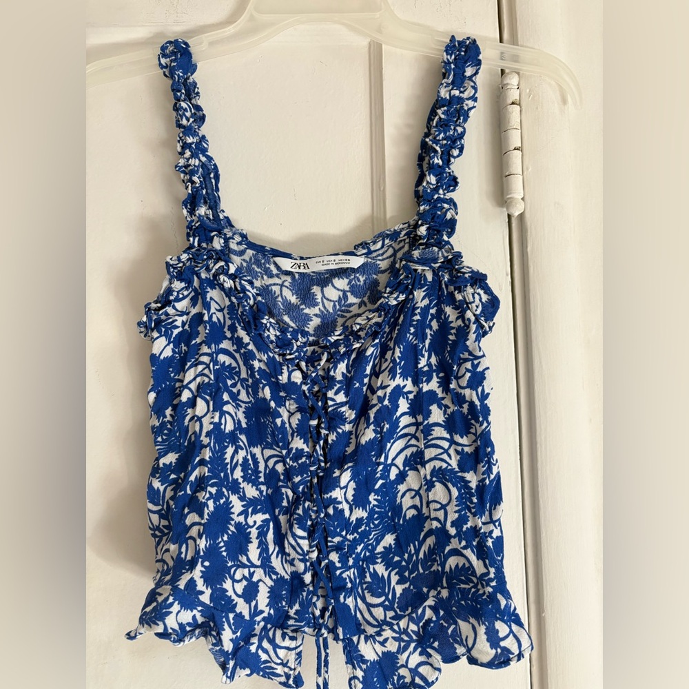 Zara Blue and White Patterned Tank Top